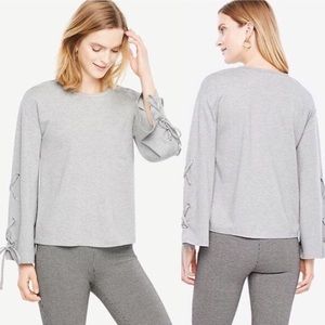 Ann Taylor Gray Ponte Lace Up Bell Sleeve